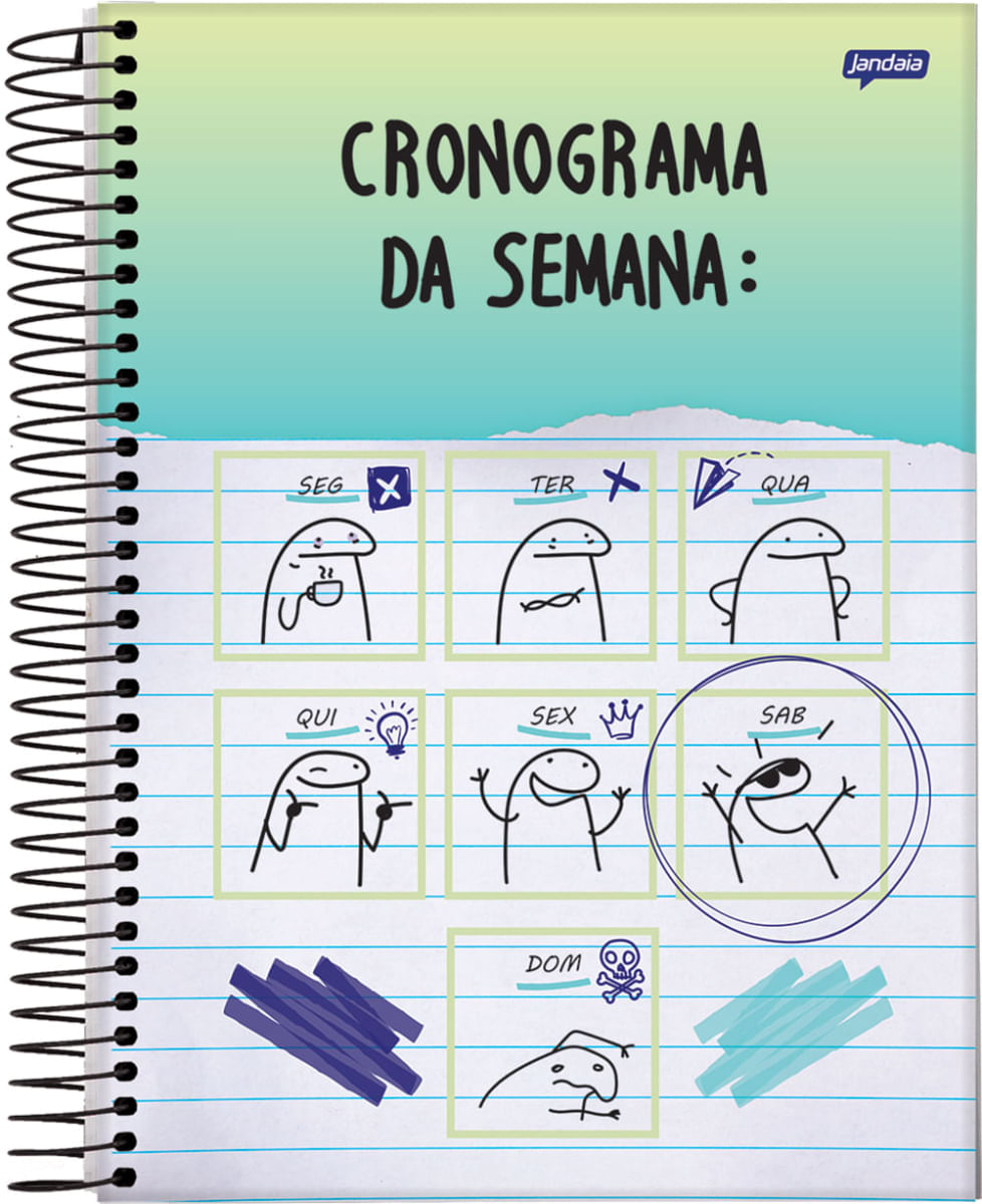 Caderno Espiral Univ CD 1 Matéria 80Fls Flork cronograma da semana Jandaia