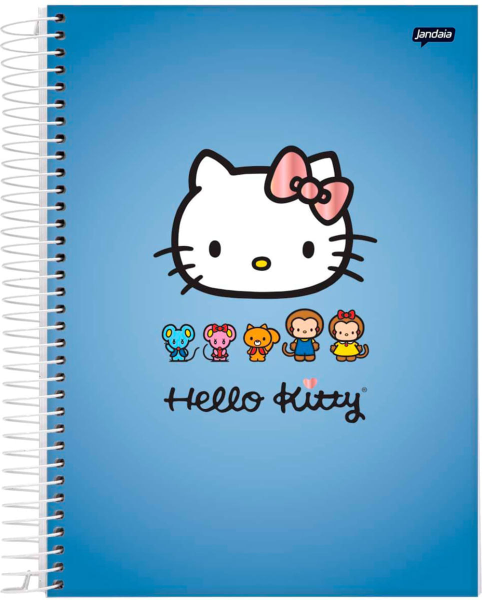 Caderno Espiral Univ CD 1 Matéria 80Fls Hello Kitty Fundo Azul Jandaia