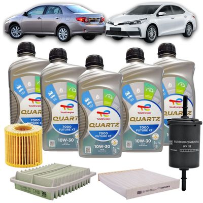Kit Revisão 5 Litros de Óleo Total Quartz 10W30 + Kit de Filtros Mann Filter Toyota Corolla 1.8/2.0 16V 2010 até 2019