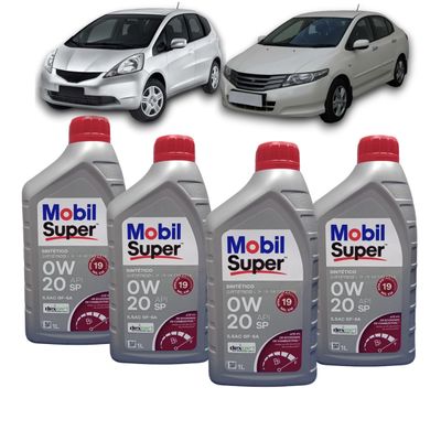 Kit Revisão 4 Litros de Óleo Mobil 0W20 API SP ILSAC GF-6 Sintético + Kit de Filtros Mann Filter Honda City | Fit 1.4/1.5 16V Flex 2009 até 2014