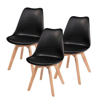 Kit Com 3 Cadeira Leda Preta - Charles Eames Wood Com Almofada