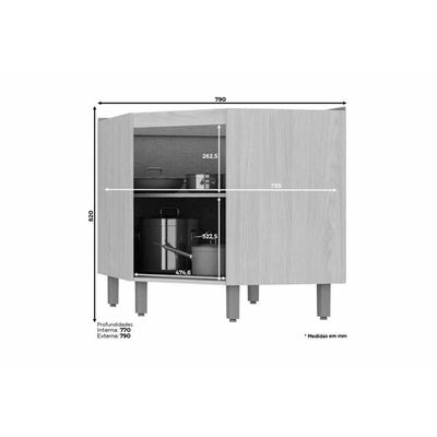 Gabinete De Cozinha Modulado Balcão Canto Oblíquo Connect C/ 1 Porta S/ Tampo Duna/cristal - Henn