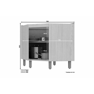 Gabinete De Cozinha Modulado Balcão Canto Oblíquo Connect 1 Porta S/ Tampo Duna/cristal - Henn