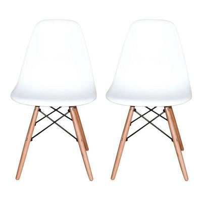 Kit Com 2 Cadeira Charles Eames Wood Dsw Branca - Base Madeira