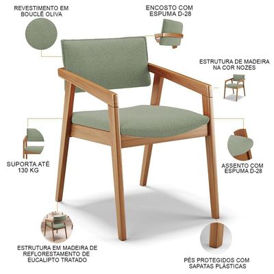 Kit 02 Cadeiras Para Sala De Jantar Estar Living Giorgia B04 Bouclê Oliva - Lyam Decor