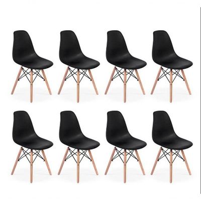 Conjunto 8 Cadeiras Eiffel Charles Eames Dkr Base Madeira Preta