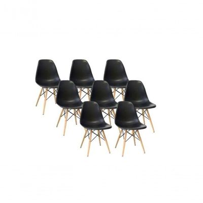 Kit Com 8 Cadeiras Charles Eames Eiffel Concha Fixa - Preto