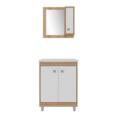 Gabinete Banheiro Com Cuba E Espelheira 60cm Multimóveis Cr10101 Castanho Argel/branco