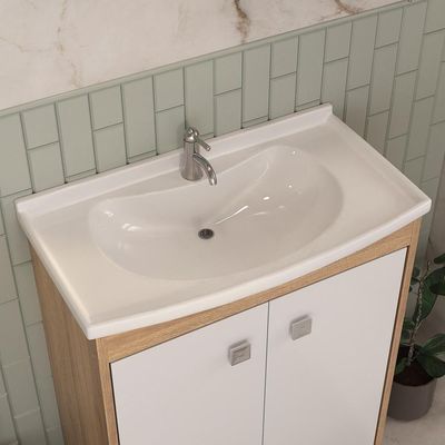 Gabinete Banheiro Com Cuba E Espelheira 60cm Multimóveis Cr10101 Castanho Argel/branco