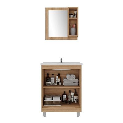 Gabinete Banheiro Com Cuba E Espelheira 60cm Multimóveis Cr10101 Castanho Argel/branco