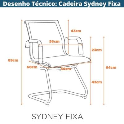 Kit 2 Cadeiras Office Sydney Fratini Tela Cinza Base Fixa Aço Cromado