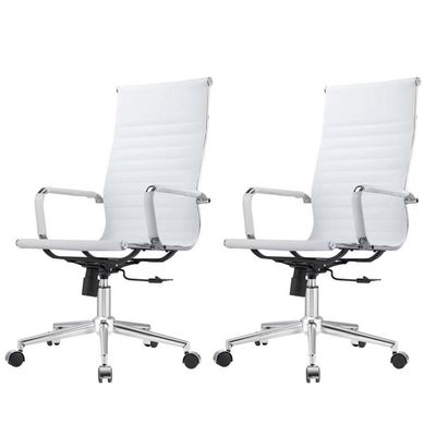 Kit 2 Cadeiras Giratória Alta Office Manhattan Esteirinha Fratini Revestida Em (pu) Branco Base
