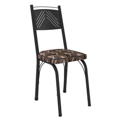 Kit 6 Cadeiras De Cozinha Virginia Estampado Mosaico Palha Pés De Ferro Preto - Pallazio