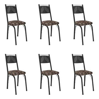 Kit 6 Cadeiras De Cozinha Virginia Estampado Mosaico Palha Pés De Ferro Preto - Pallazio