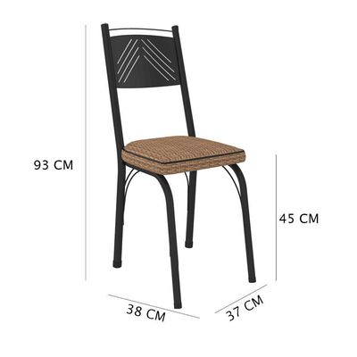 Kit 6 Cadeiras De Cozinha Virginia Estampado Rattan Bege Pés De Ferro Preto - Pallazio