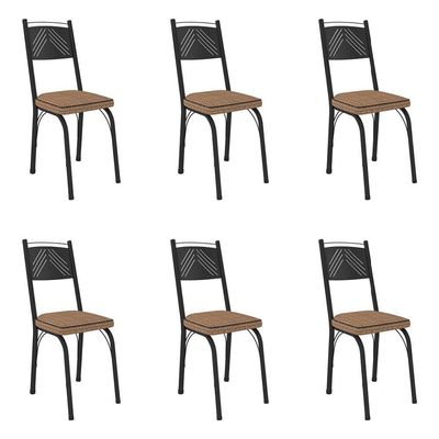 Kit 6 Cadeiras De Cozinha Virginia Estampado Rattan Bege Pés De Ferro Preto - Pallazio