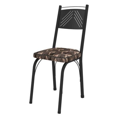 Kit 8 Cadeiras De Cozinha Virginia Estampado Mosaico Palha Pés De Ferro Preto - Pallazio