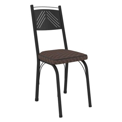 Kit 8 Cadeiras De Cozinha Virginia Estampado Tecelão Cacau Pés De Ferro Preto - Pallazio