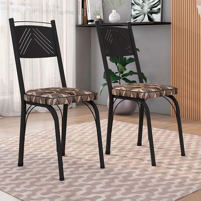 Kit 8 Cadeiras De Cozinha Virginia Estampado Mosaico Palha Pés De Ferro Preto - Pallazio