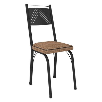 Kit 8 Cadeiras De Cozinha Virginia Estampado Rattan Bege Pés De Ferro Preto - Pallazio