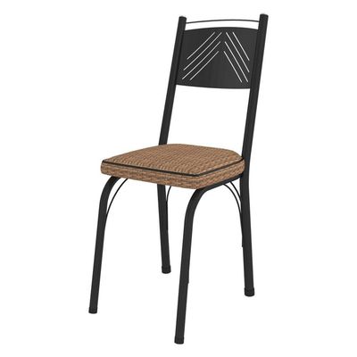 Kit 8 Cadeiras De Cozinha Virginia Estampado Rattan Bege Pés De Ferro Preto - Pallazio