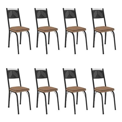 Kit 8 Cadeiras De Cozinha Virginia Estampado Rattan Bege Pés De Ferro Preto - Pallazio