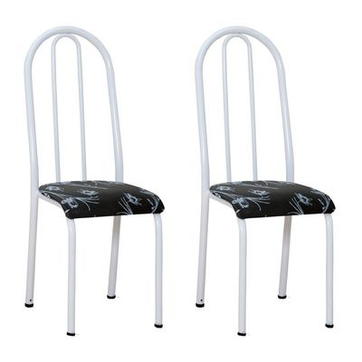 Kit 2 Cadeiras De Cozinha Flórida Estampado Preto Florido Pés De Ferro Branco - Pallazio