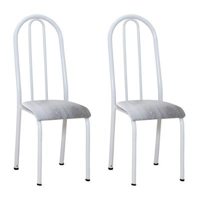Kit 2 Cadeiras De Cozinha Flórida Estampado Prata Pés De Ferro Branco - Pallazio