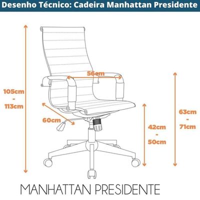 Kit 2 Cadeiras Giratória Alta Office Manhattan Esteirinha Fratini Revestida Em (pu) Preto Base