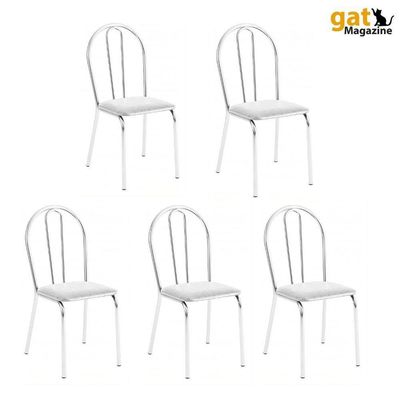 Kit 5 Cadeiras Lisboa Cromada Para Cozinha Ou área Gourmet-assento Sintético Branco