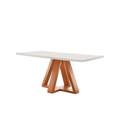 Mesa Madri 6 Cadeiras Lisboa Tampo Vidro 170x90cm Cel Móveis Cinamomo E Bege