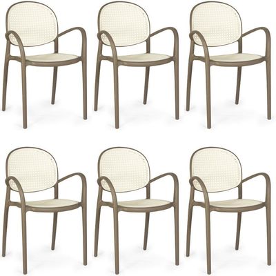 Kit 6 Cadeiras De Jantar Roma Com Braço Para Sala E Cozinha - Branco-cinza Escuro