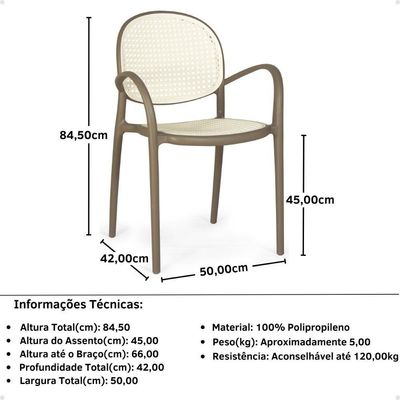 Kit 2 Cadeiras De Jantar Roma Com Braço Para Sala E Cozinha - Branco-cinza Escuro