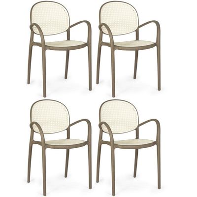 Kit 4 Cadeiras De Jantar Roma Com Braço Para Sala E Cozinha - Branco-cinza Escuro