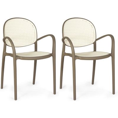 Kit 2 Cadeiras De Jantar Roma Com Braço Para Sala E Cozinha - Branco-cinza Escuro