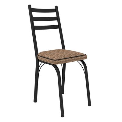 Kit 8 Cadeiras De Cozinha Luisiana Estampado Rattan Bege Pés De Ferro Preto - Pallazio