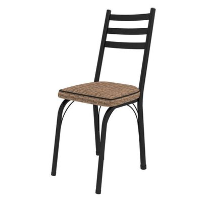 Kit 8 Cadeiras De Cozinha Luisiana Estampado Rattan Bege Pés De Ferro Preto - Pallazio