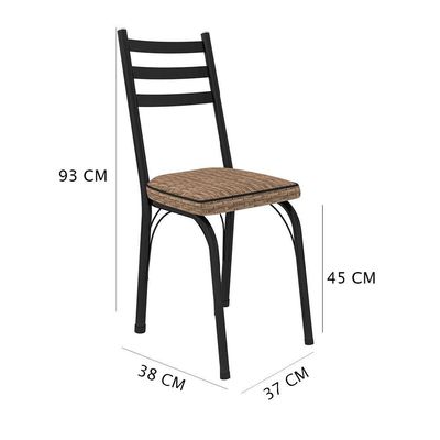 Kit 8 Cadeiras De Cozinha Luisiana Estampado Rattan Bege Pés De Ferro Preto - Pallazio