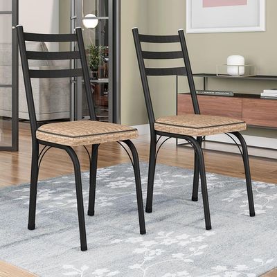 Kit 8 Cadeiras De Cozinha Luisiana Estampado Rattan Bege Pés De Ferro Preto - Pallazio