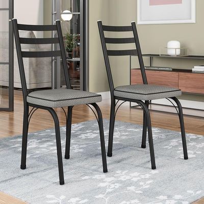 Kit 8 Cadeiras De Cozinha Luisiana Estampado Platina Pés De Ferro Preto - Pallazio