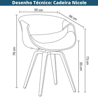Cadeira Com Braços Fixa Nicole Rivatti Poliuretano Preto Estrutura Em Madeira Multilaminada
