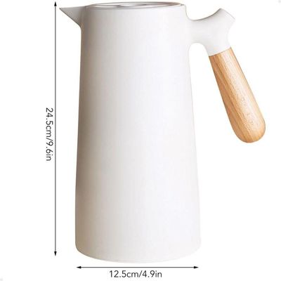 Garrafa Térmica 1 Litro Bule Cantinho Do Café Chá Leite água Plástico Cabo Madeira Branco