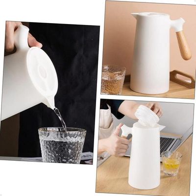 Garrafa Térmica 1 Litro Bule Cantinho Do Café Chá Leite água Plástico Cabo Madeira Branco