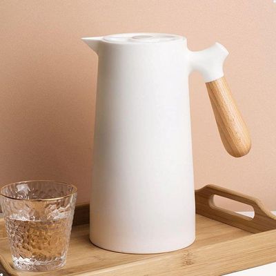 Garrafa Térmica 1 Litro Bule Cantinho Do Café Chá Leite água Plástico Cabo Madeira Branco