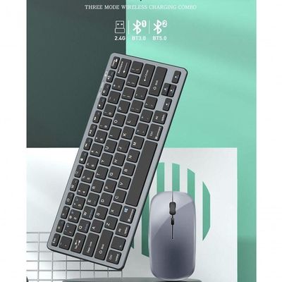 Kit Teclado E Mouse Sem Fio Bluetooth + 2.4ghz Bateria Recarregavel
