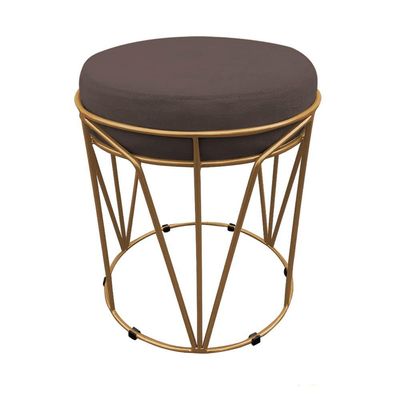 Puff Multiuso Com Mesa 2 Em 1 Suede Marrom Base Dourado