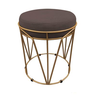 Puff Multiuso Com Mesa 2 Em 1 Suede Marrom Base Dourado