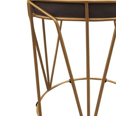 Puff Multiuso Com Mesa 2 Em 1 Suede Marrom Base Dourado