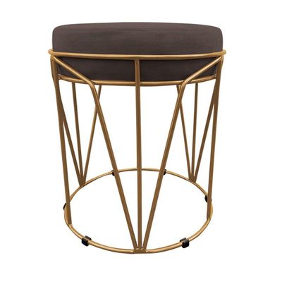 Puff Multiuso Com Mesa 2 Em 1 Suede Marrom Base Dourado