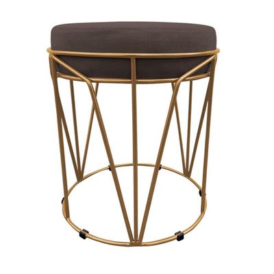 Puff Multiuso Com Mesa 2 Em 1 Suede Marrom Base Dourado